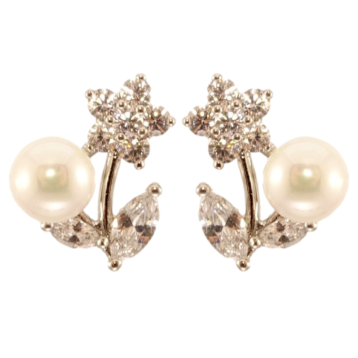 Сережки Xuping Родій пусети Кристальні квіточки з перлинами фото №21