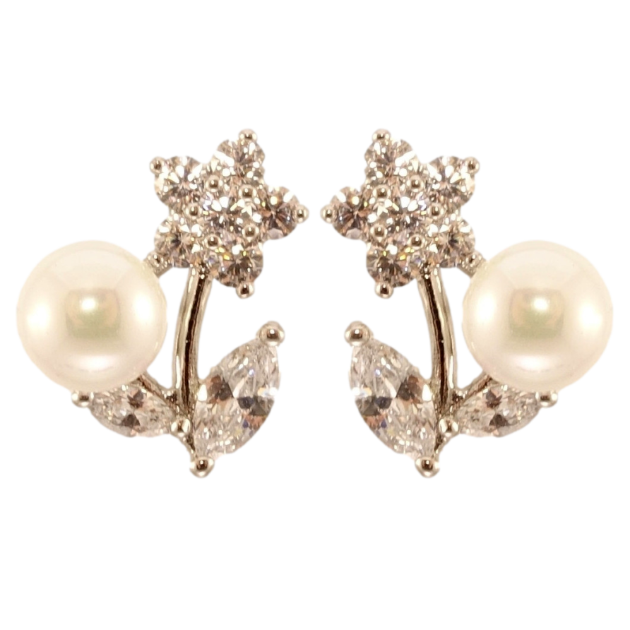 Сережки Xuping Родій пусети Кристальні квіточки з перлинами фото №1