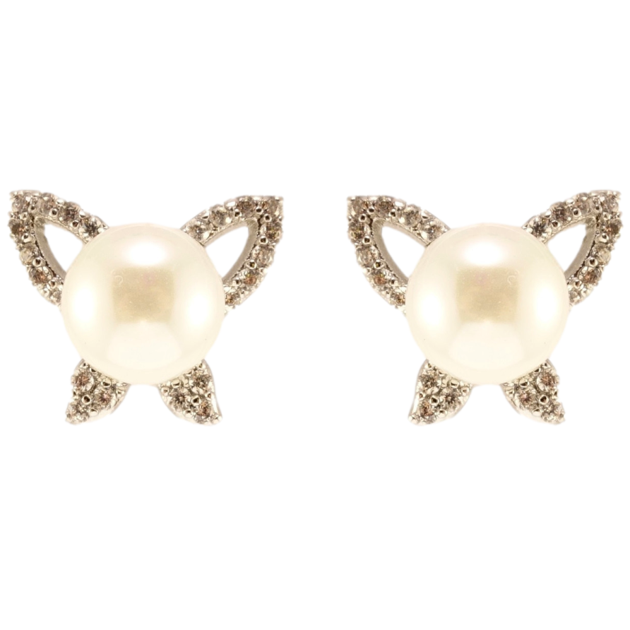 Сережки Xuping Родій пусети Кристальні метелики з перлами фото №1