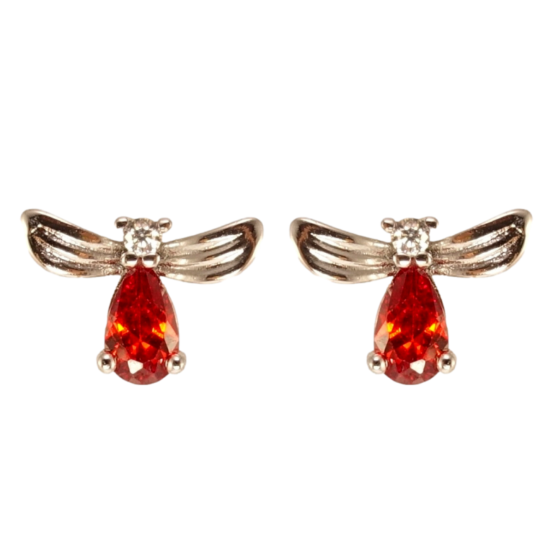 Сережки Xuping Родій пусети Червоні кристалічні мушки фото №22