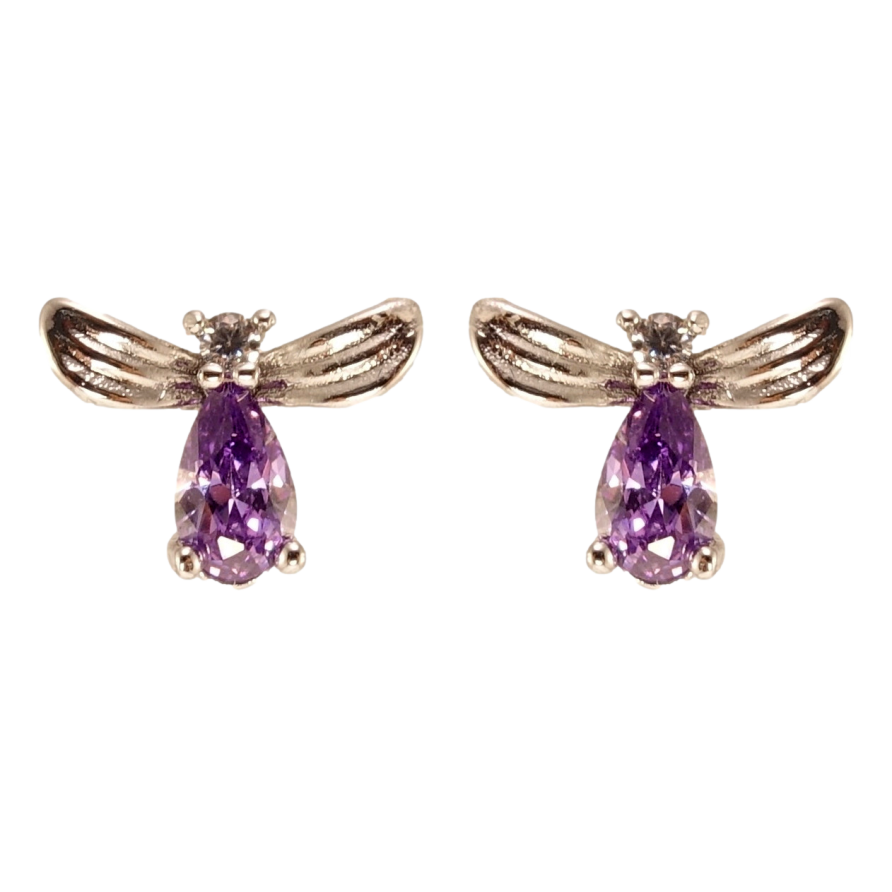 Сережки Xuping Родій пусети Бузкові кристальні мушки фото №1