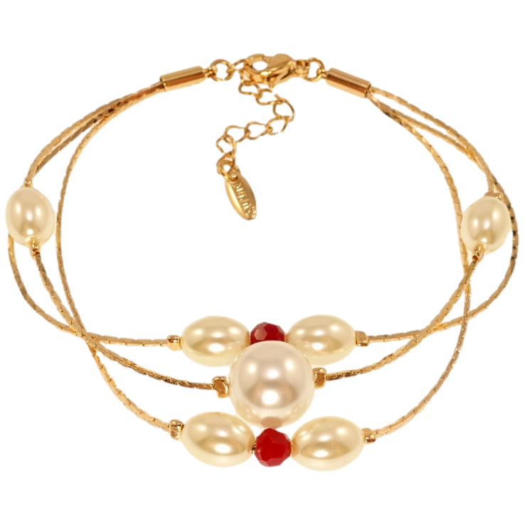 Браслет Xuping Позолота 18K Жемчуг с бусинами на трех ювелирных шнурках длина с доп.цепочкой 17.5-20.5см х фото №5
