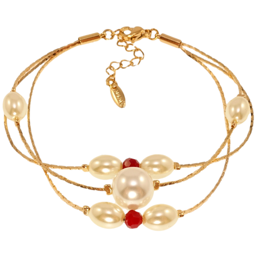 Браслет Xuping Позолота 18K Жемчуг с бусинами на трех ювелирных шнурках длина с доп.цепочкой 17.5-20.5см х фото №1