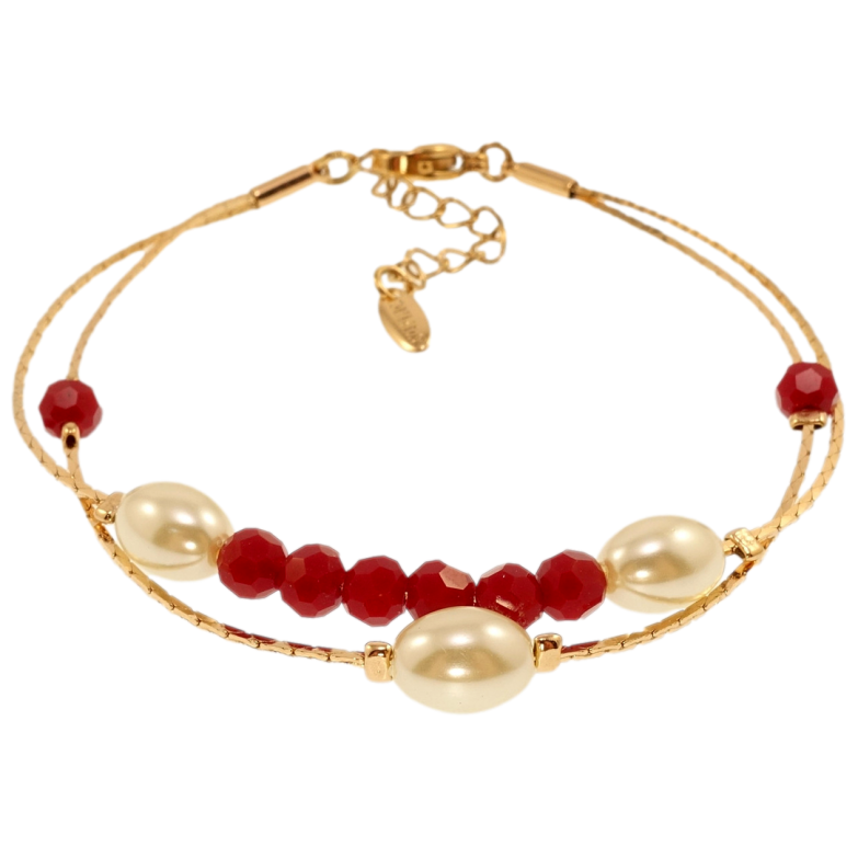 Браслет Xuping Позолота 18K Жемчуг с бусинами на двух ювелирных шнурках длина с доп.цепочкой 17.5-20.5см х фото №6