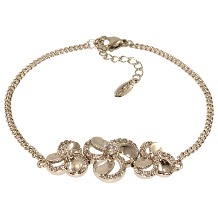 Браслет Xuping Родій Панцирне Плетіння з квітами інкрустація цирконіємдовжина з дод. ланцюжком 17-20см х 1мм фото №15