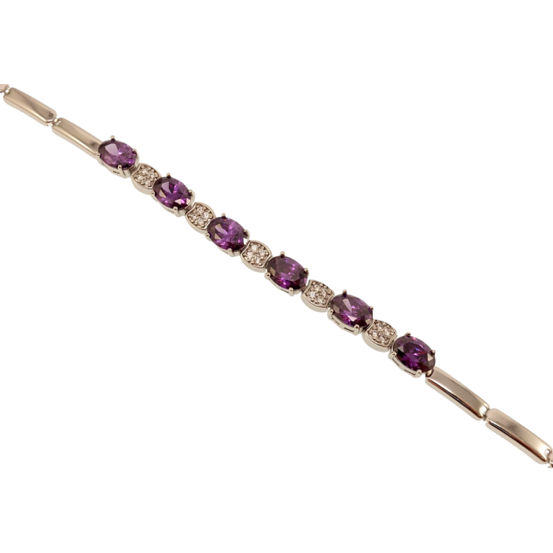 Браслет Xuping Родій Декоративне плетіння з бузковими кристалами довжина 19см х 3мм фото №1