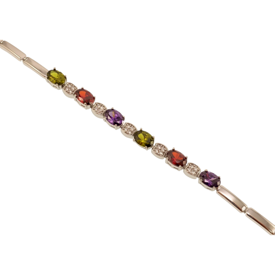 Браслет Xuping Родій Декоративне плетіння з різнокольоровими кристалами довжина 19см х 3мм фото №1