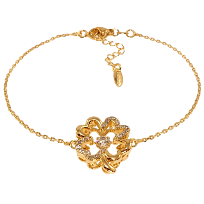 Браслет Xuping Позолота 18K Якорное плетение с вставкой четырёхлистник длина с доп.цепочкой 17,5-21см х 1мм фото №1