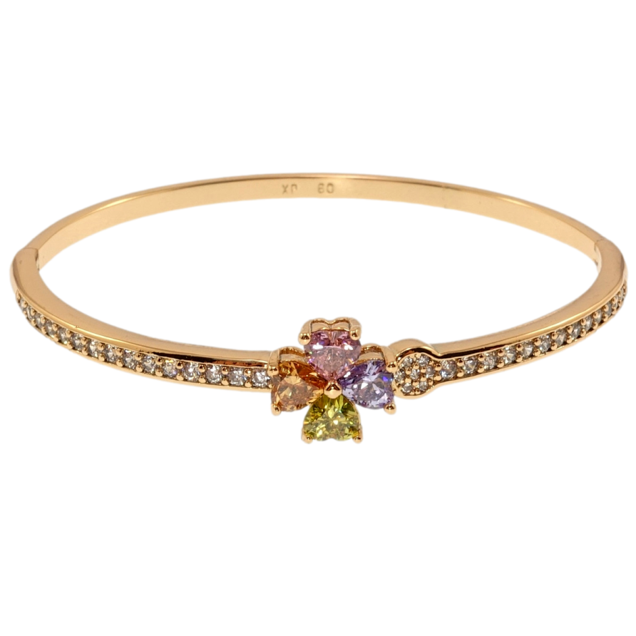 Браслет Xuping Позолота 18K Кольоровий кристальний чотирилисник на доріжці цирконію ø 6см фото №1