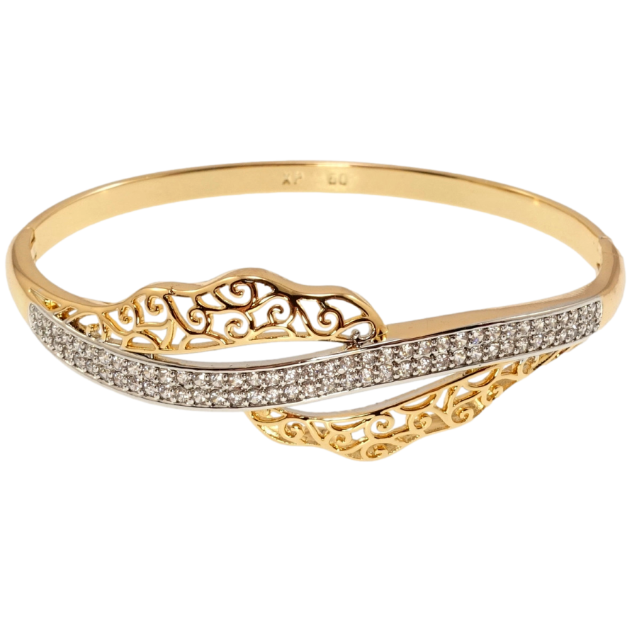 Браслет Xuping Позолота + Родий Ажурный орнамент с дорожками циркония ø 6см фото №1