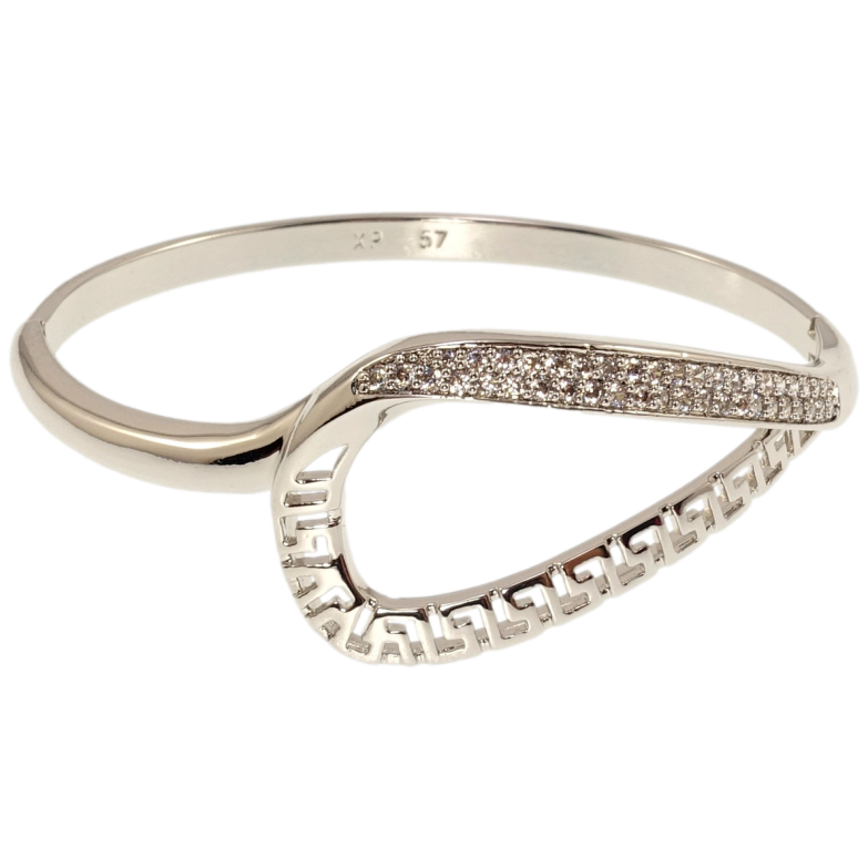 Браслет Xuping Родий Петелька с меандровым орнаментом и цирконием ø 5,7см фото №4