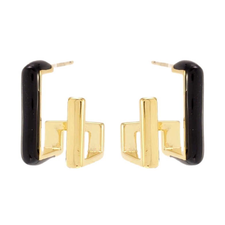 Серьги Xuping QQMM Позолота 14K пусеты Абстракция с прокраской черной эмалью фото №1