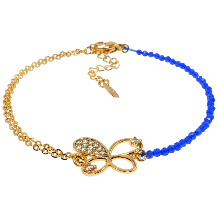Браслет Xuping Позолота 18K Якорне плетіння з синіми намистинами вставка метелик довжина з дод. ланцюжком 17.5-21см х фото №1