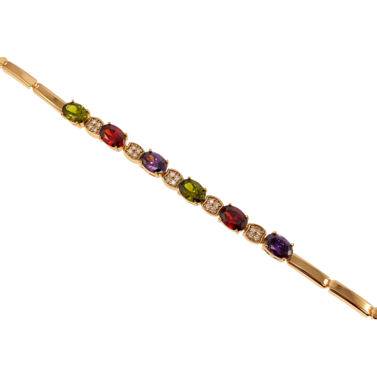 Браслет Xuping Позолота 18K Доріжка різнокольорових фіанітів довжина 19см х 3мм фото №12 Браслет Xuping Позолота 18K Доріжка різнокольорових фіанітів довжина 19см х 3мм фото №12