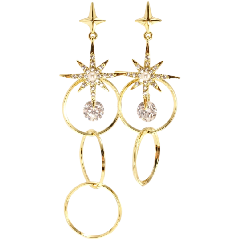 Серьги Xuping QQMM Позолота 14K пусеты Ассиметричные звездные подвески фото №1