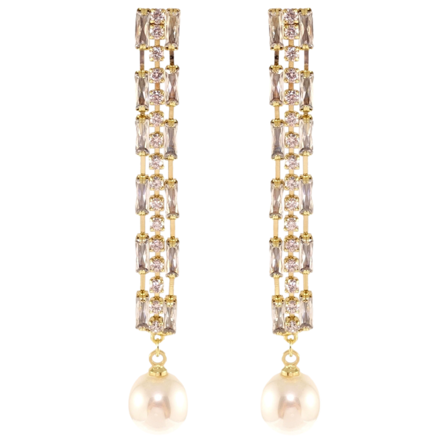 Сережки Xuping QQMM Позолота 14K пусети Кристальні підвіски з перлами фото №1