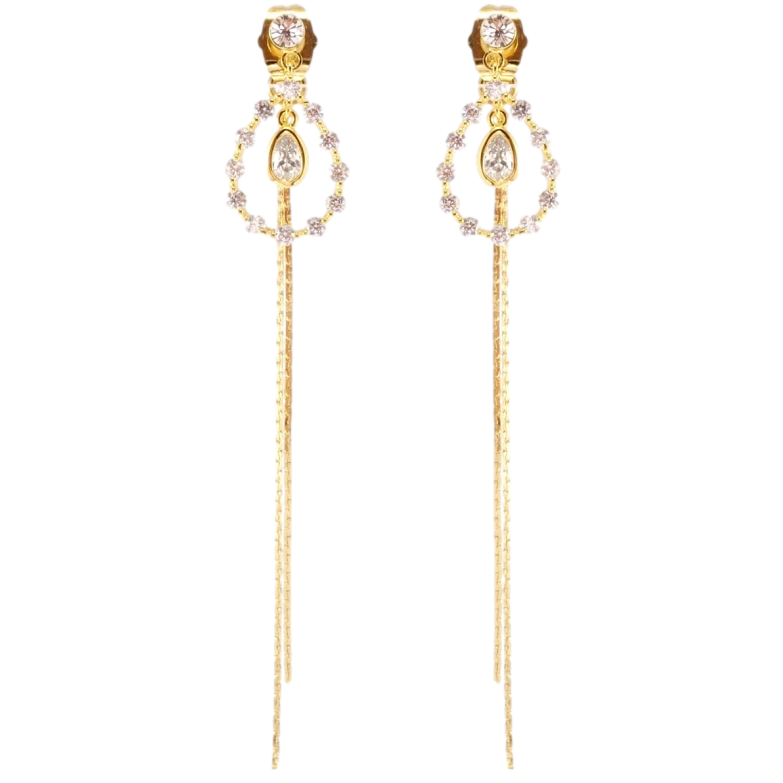 Серьги Xuping QQMM Позолота 14K пусеты Кристальные капельки с цепочками фото №2
