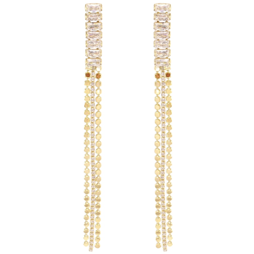 Серьги Xuping QQMM Позолота 14K пусеты Кристальные дорожки с цепочками фото №1