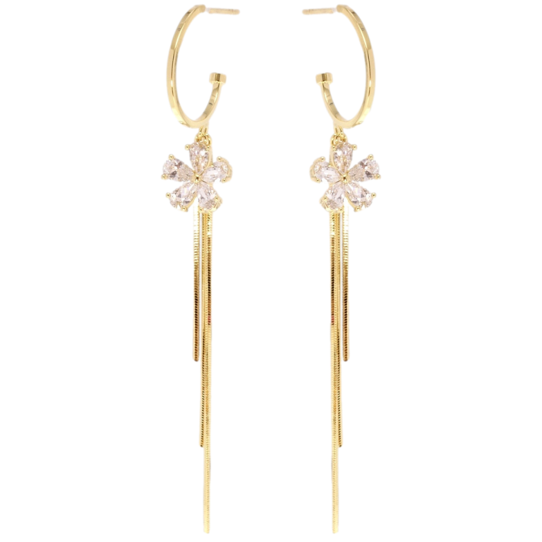 Серьги Xuping QQMM Позолота 14K пусеты Кристальные цветочки на кольцах фото №1