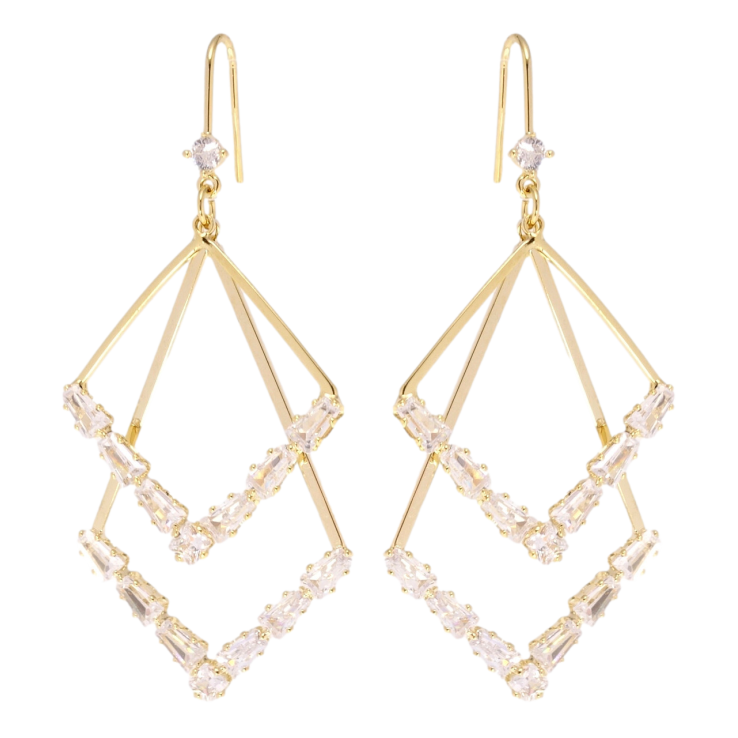 Сережки Xuping QQMM Позолота 14K французький замок Ромбові підвіски з цирконієм фото №3