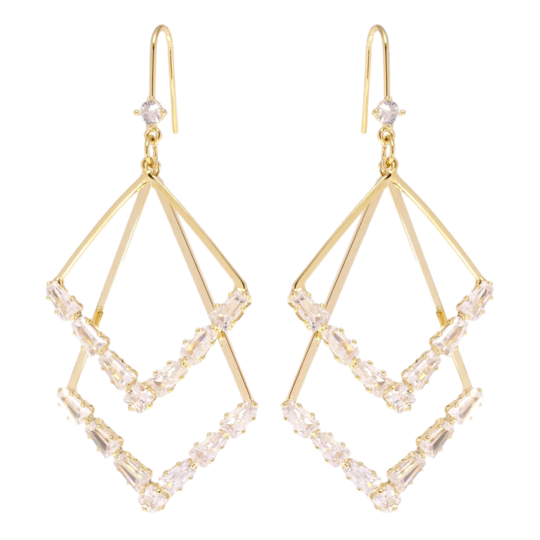 Сережки Xuping QQMM Позолота 14K французький замок Ромбові підвіски з цирконієм фото №1