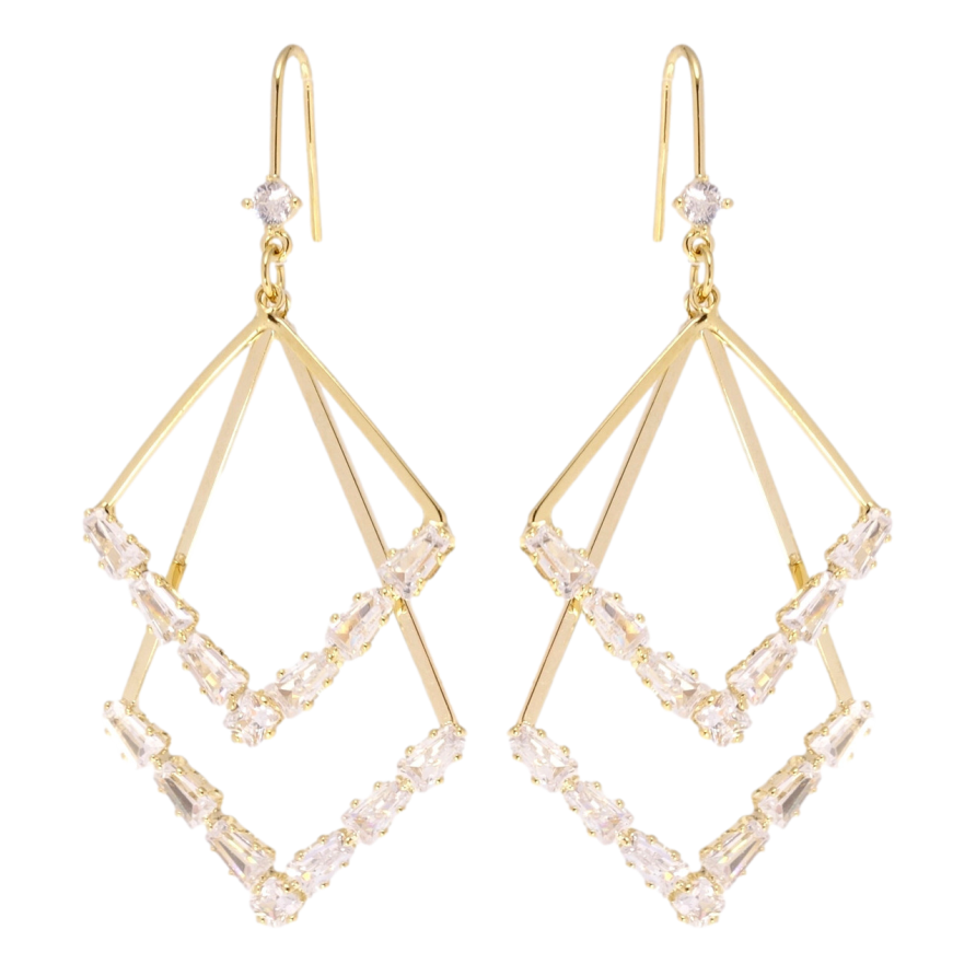 Сережки Xuping QQMM Позолота 14K французький замок Ромбові підвіски з цирконієм фото №1