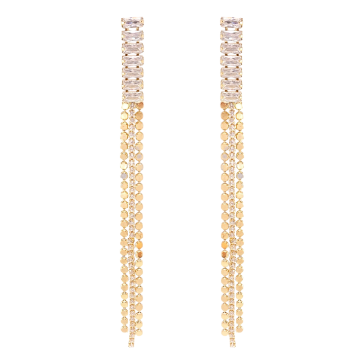 Серьги Xuping QQMM Позолота 18K пусеты Дорожки кристаллов с цепочками фото №17