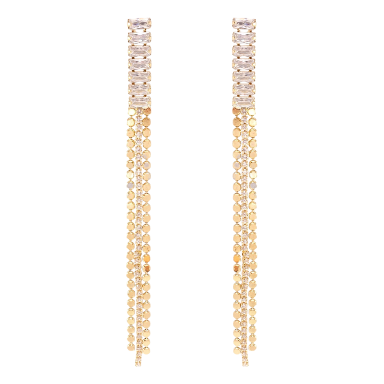 Серьги Xuping QQMM Позолота 18K пусеты Дорожки кристаллов с цепочками фото №1