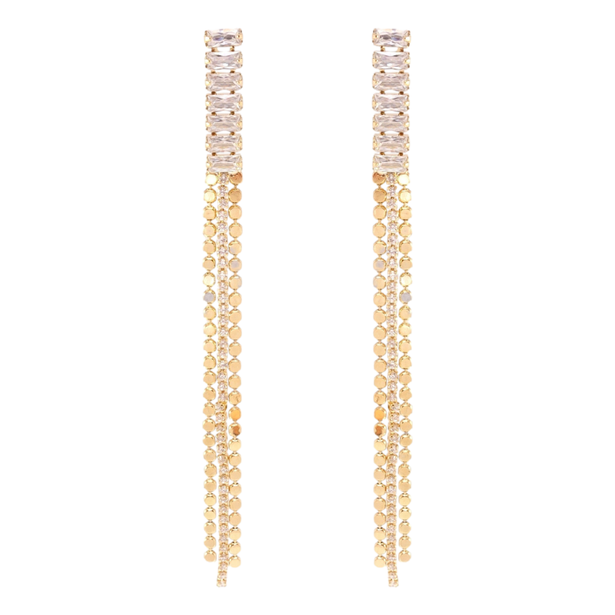 Серьги Xuping QQMM Позолота 18K пусеты Дорожки кристаллов с цепочками фото №1