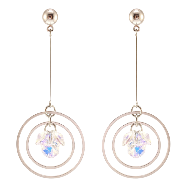 Серьги Xuping цвет Родий с кристаллами Swarovski пусеты Кристаллы Shimmer в кольцах фото №18