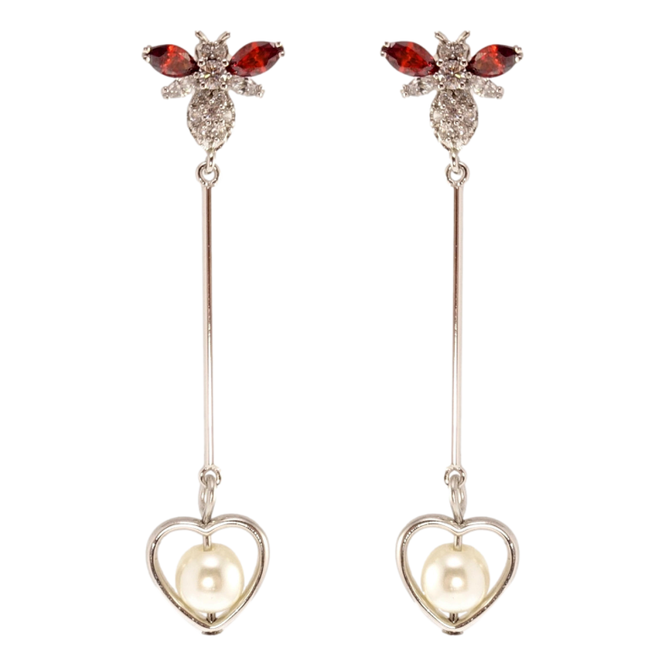 Серьги Xuping QQMM Родий пусеты Мушки с жемчужными сердечками фото №4