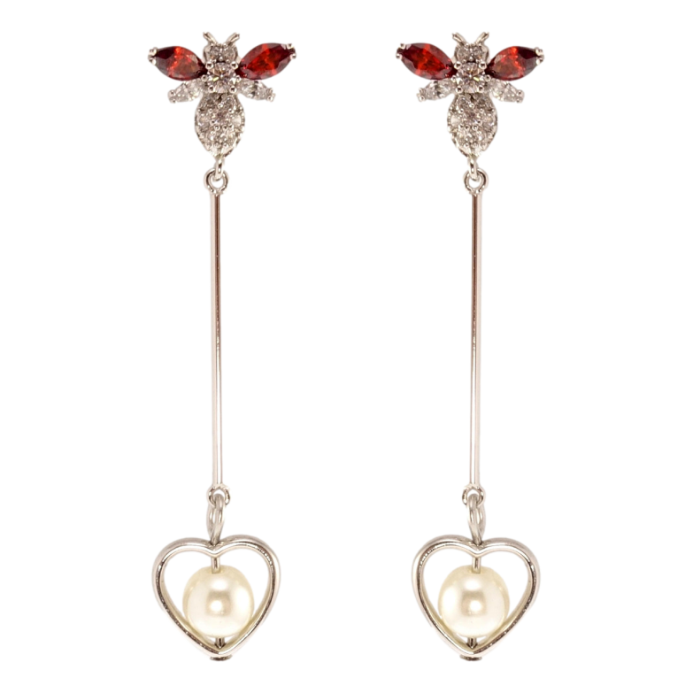 Сережки Xuping QQMM Родій пусети Мушки з перлинними серцями фото №1
