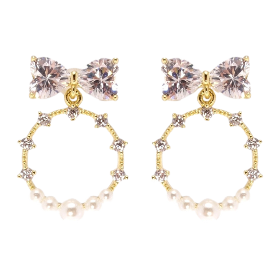 Сережки Xuping QQMM Позолота 14K пусети Кристальні бантики з колечками фото №1