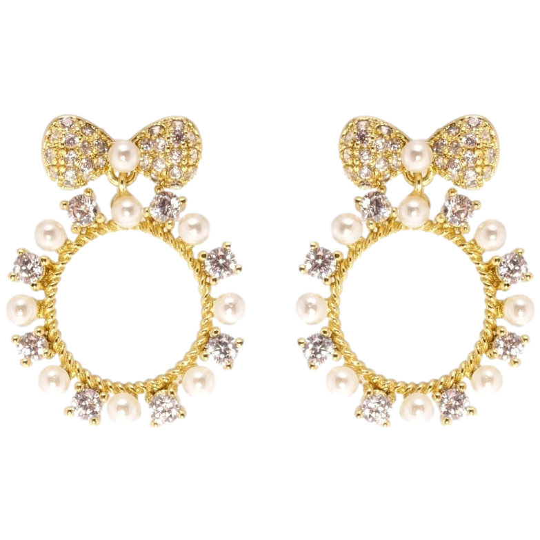 Серьги Xuping QQMM Позолота 14K пусеты Бантики с декоративными колечками фото №16