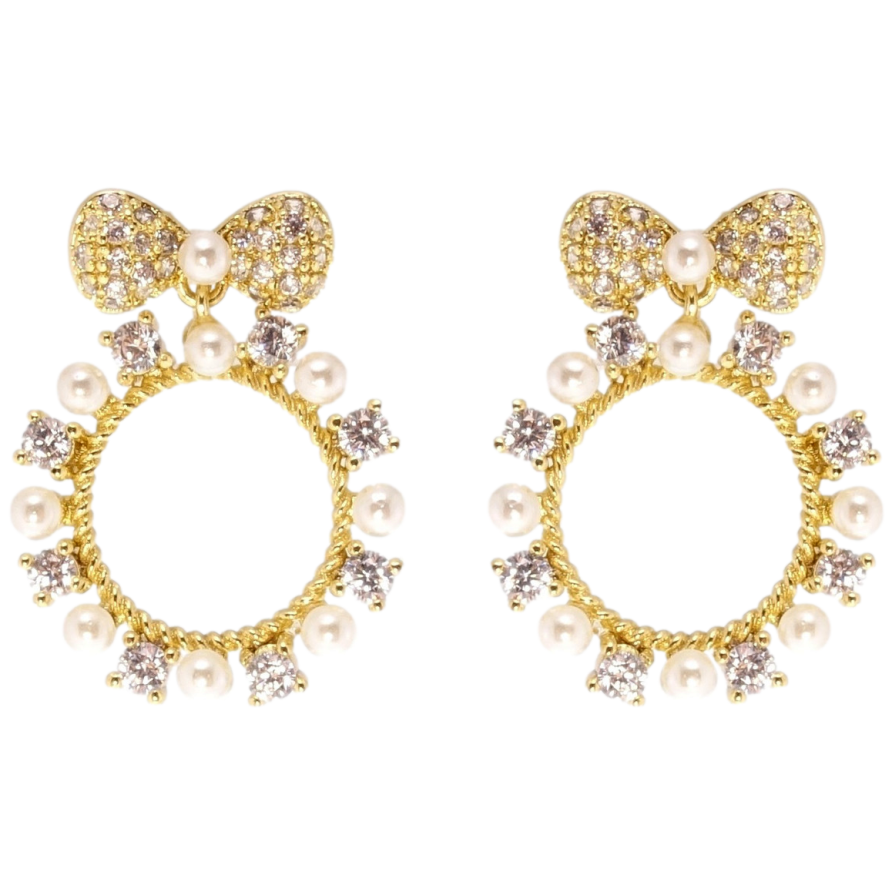 Сережки Xuping QQMM Позолота 14K пусети Бантики з декоративними колечкими фото №1