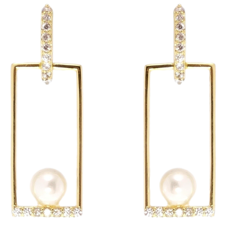 Серьги Xuping QQMM Позолота 14K пусеты Прямоугольники с жемчужинками фото №10