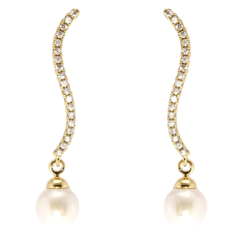 Серьги Xuping QQMM Позолота 14K пусеты Волнистые дорожки циркония с фото №1