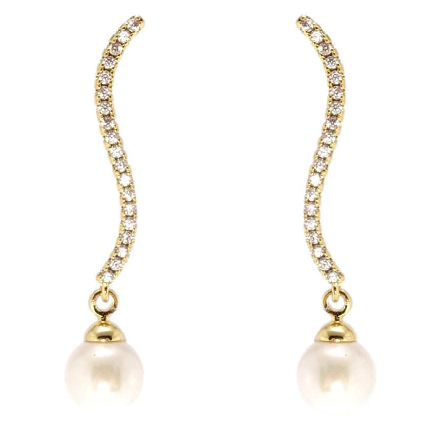 Серьги Xuping QQMM Позолота 14K пусеты Волнистые дорожки циркония с фото №1