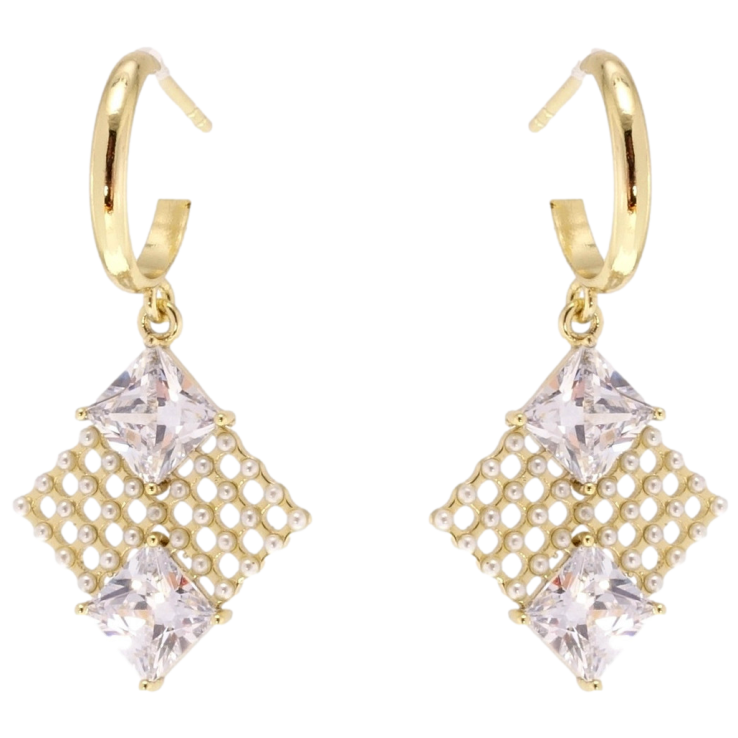 Сережки Xuping QQMM Позолота 14K пусети Ромби з кристалами фото №7