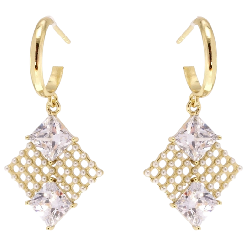 Сережки Xuping QQMM Позолота 14K пусети Ромби з кристалами фото №1