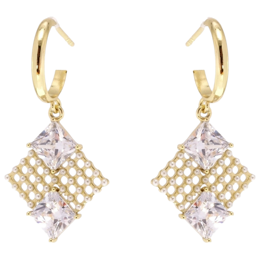 Сережки Xuping QQMM Позолота 14K пусети Ромби з кристалами фото №1