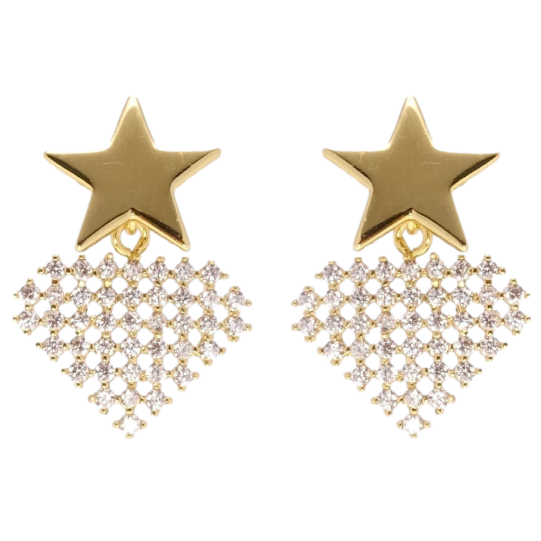 Сережки Xuping QQMM Позолота 14K пусети Зірки з кристальними ромбами фото №1