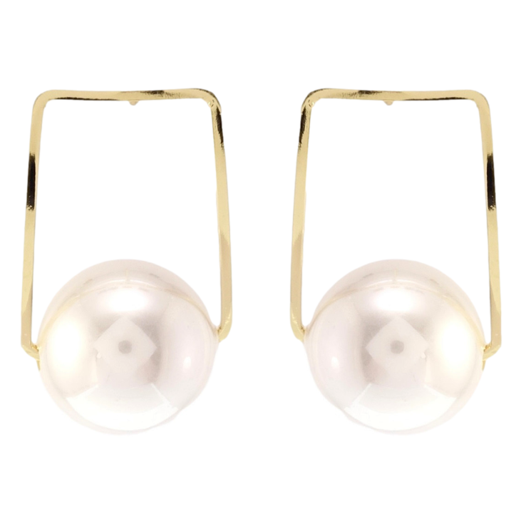 Серьги Xuping QQMM Позолота 14K пусеты Жемчужины на прямоугольниках фото №3