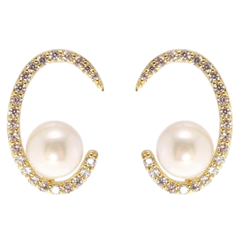 Серьги Xuping QQMM Позолота 14K пусеты Дуги с жемчугом фото №5