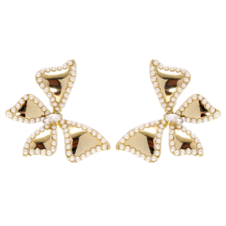 Серьги Xuping QQMM Позолота 14K пусеты Бабочки с мелким жемчугом фото №1