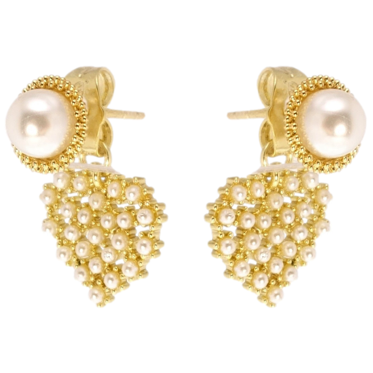 Серьги Xuping QQMM Позолота 14K пусеты Жемчужные сердечки фото №23
