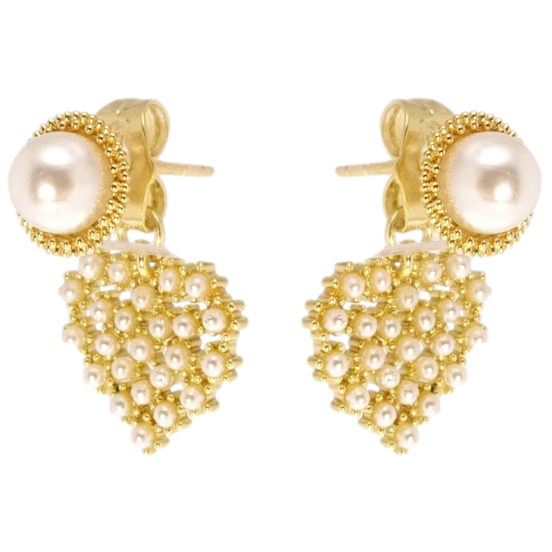 Серьги Xuping QQMM Позолота 14K пусеты Жемчужные сердечки фото №1