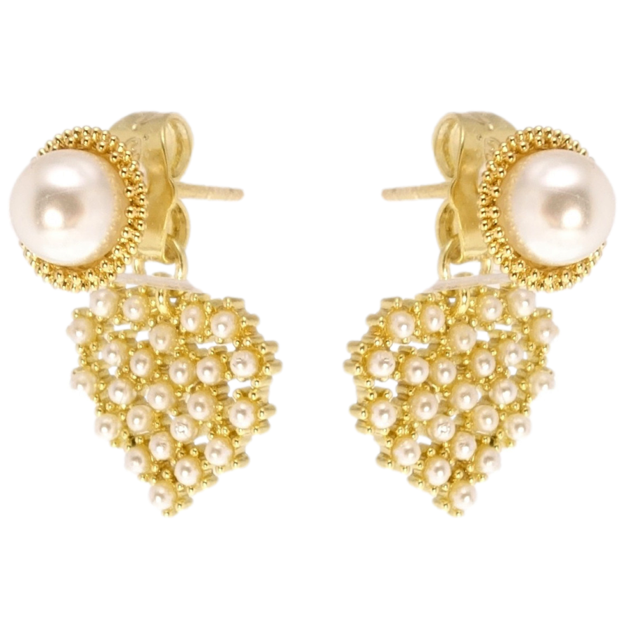 Сережки Xuping QQMM Позолота 14K пусети Перлинні серця фото №1