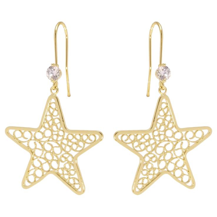 Сережки Xuping QQMM Позолота 14K французький замок Ажурні зірки фото №14