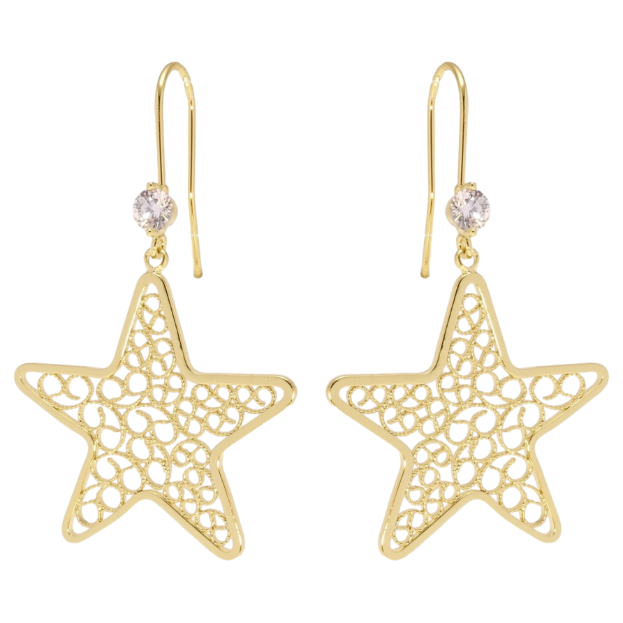 Сережки Xuping QQMM Позолота 14K французький замок Ажурні зірки фото №1